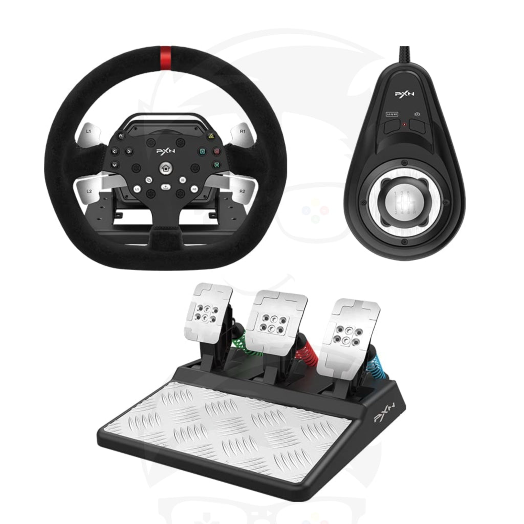 PXN Steering Wheel ( V10 / A7 / A3 ) Race Steering Wheel with 3-Pedals and Shifter Bundle PXN Steering Wheel ( V10 / A7 / A3 ) Race Steering Wheel with 3-Pedals and Shifter Bundle
